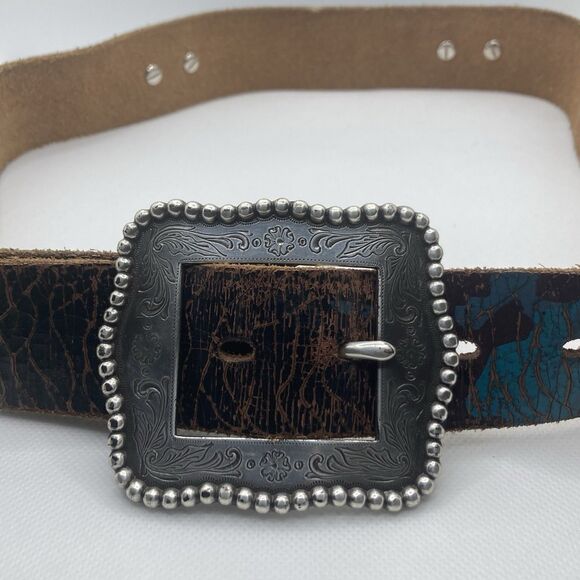 Ariat Western Belt Womens Leather Oval  Stone Conch Buckle Brown Size Small - Picture 1 of 12